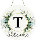 Monogram Letter T Wreaths for Front Door Wreath Wooden Welcome Sign for Front Door Decor Floral Family Last Name Initial House Warming Spring Summer Porch Rustic Wall Home Kitchen Boho Decorations