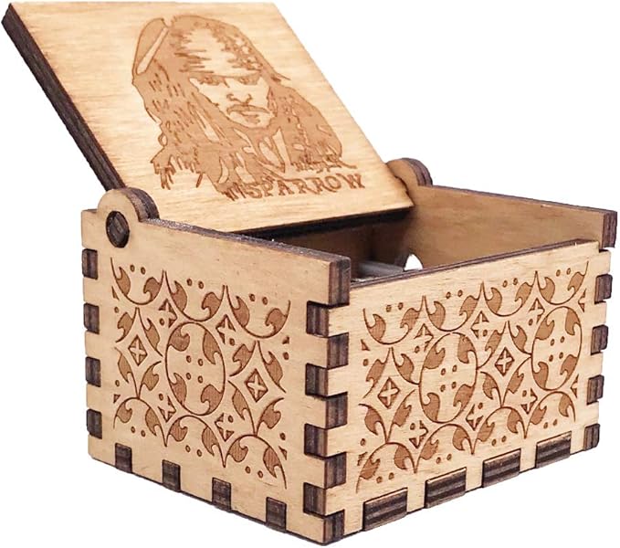 Jack Sparrow Music Box Hand Crank Musical Box Carved Wooden,Play Davy Jone's Theme,Brown