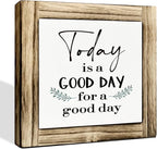 Positive Decor Signs, Decorative Wooden Box Sign, Farmhouse Decor for Shelf, Rustic Home Decors, Front Door Decors, Housewarming Gift, Today is A Good Day for A Good Day Sign, 5.9×5.9 inches