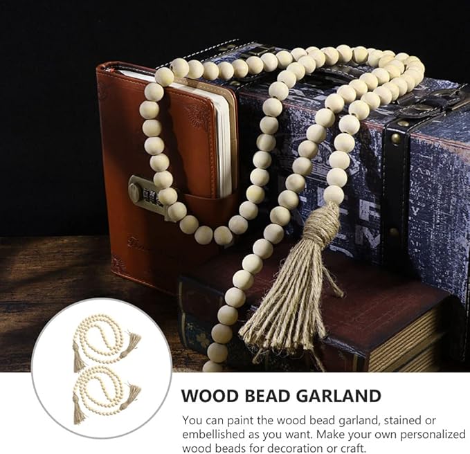 IMIKEYA Wooden Beads Garland: 2PCS Farmhouse Wood Bead Garland for Tiered Tray Farmhouse s Hanging Wood with Tassels Prayer Rustic s for Coffee Table Decor