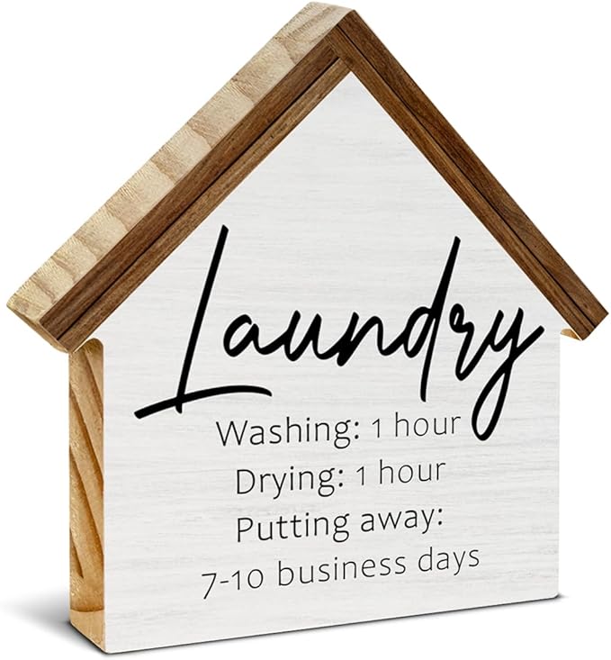 Laundry Room Decor, Washing Drying Putting away House Shaped Wood Sign, Laundry Decor for Farmhouse Home Bathroom