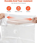 VEVOR Vacuum Storage Bags, 10 Jumbo Space Saver Vacuum Seal, Compression Airtight Space Bags, Zipper Sealer Bags for Clothes, Bedding, Blanket, Pillows, Comforters, Travel (Hand Pump Included)