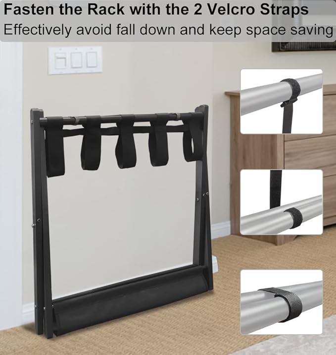 Folding Luggage Rack for Guest Room, Metal Foldable Suitcase Stand Holder with Cloth Shelf for Bedroom, Black, 2pack
