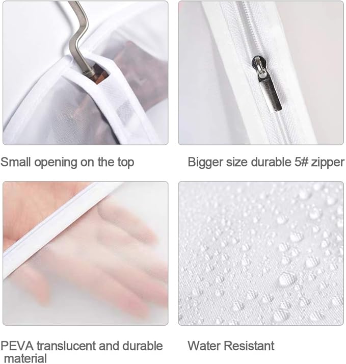 Garment Bag, Set of 12 Breathable PEVA Covers with Zipper, Dust-Free Clothes Storage for Wardrobe and Travel, White