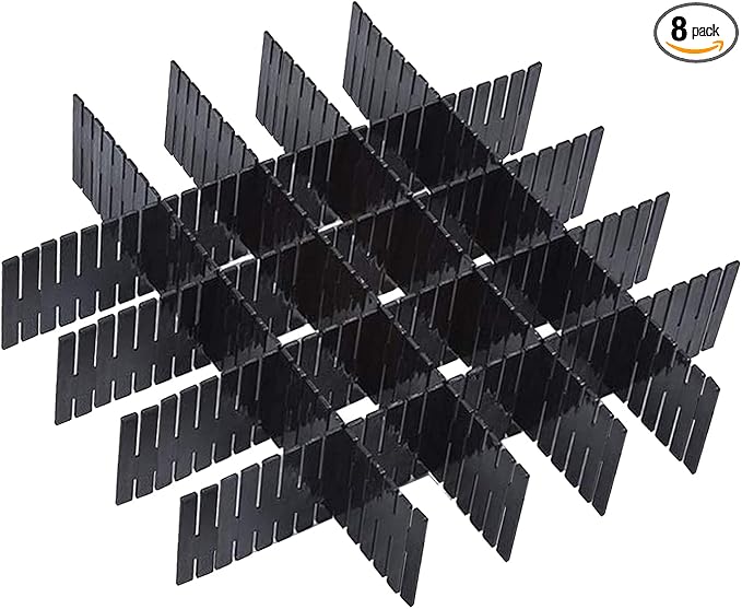 Onerbuy 8pcs Adjustable Grid Drawer Dividers DIY Plastic Closet Separator Tidy Organizer Container for Underwear Socks Belt Office Supplies (Black)