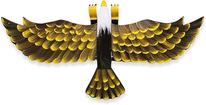 WitnyStore Wooden Bird Mobile 25" Yellow Black Flying Eagle Hand Made Painted Wood Flapping Wing Birds Hanging Ceiling Decor Wind Chimes Handcrafted Animal Decorative Collectible Décor Gifts Souvenirs