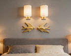 AMOIENSIS Golden Bird Wall Sculpture Art, (Set of 2) 4¾ inch Resin Bird 3D Sculpted Floating Hanging Wall Sculpture Decoration