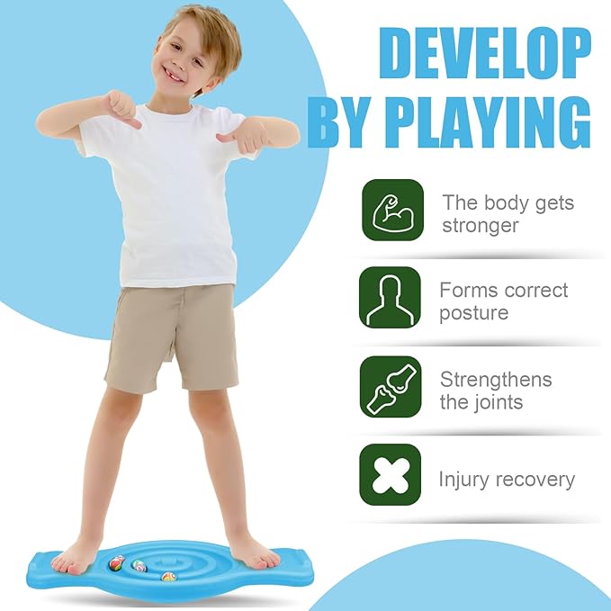 Maze Balance Board for Kids Plastic Wobble Rocker Balance Board with Mini Balls Load 220lb Balance Game with Handles for Toddler Balancing Exercise Equipment Game, 24.5 x 11.8 Inch