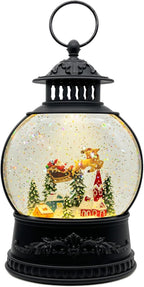 AOMIL Christmas Snow Globe Lantern with Music & Timer - USB/Battery Operated LED Glittering Globe, Snow Globe Decor for Home Holiday (Reindeer)