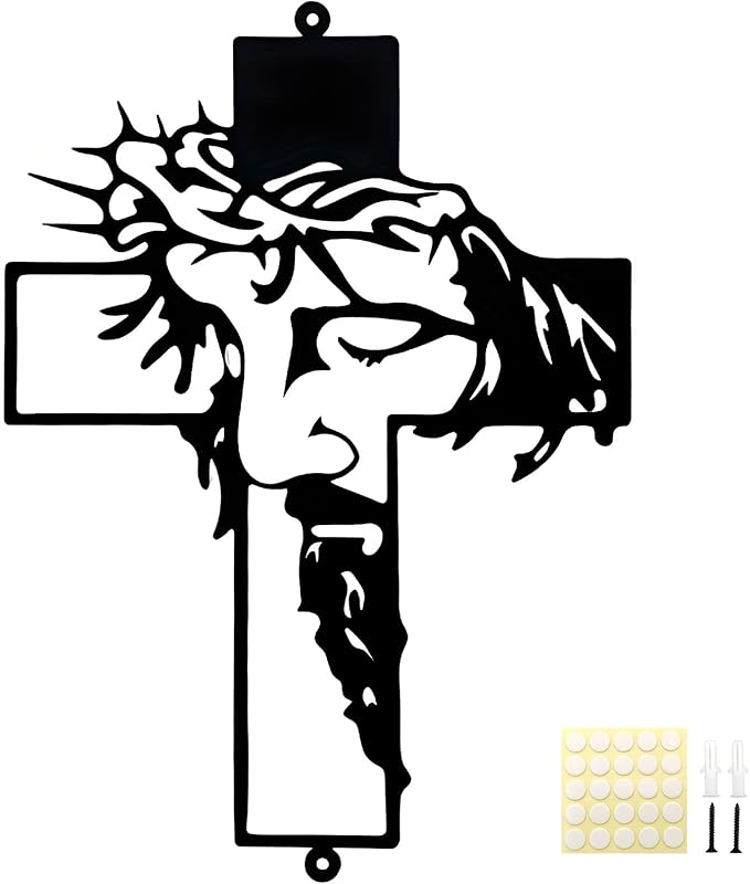 Goodangie00 Black Jesus Wall Cross Decor - 11.8" Metal Crucifix Wall Art Christian Hanging Decoration for Home Living Room, Church, Entryway, Prayer Room, Blessed Religious Easter Gift