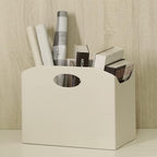 EZDeco Magazine Holder Foldable Magazine Rack Floor PU Leather File Holder Newspaper Book Storage Magazine Basket Document File Folder Organizer for Office Home (Off-White-2)