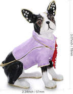 Hand Painted Trinket Box for Home Decor Accents, Enamel Hinged Jewelry Box for Bookshelf Office Table Desk Decoration, Classical Figurine Collectible Keepsake Animal Sculptures (Boston Terrier)