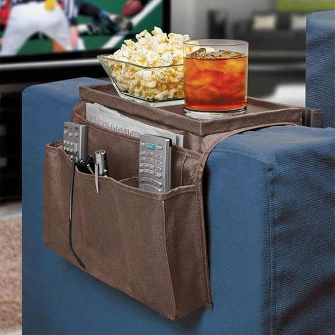 5 Pockets TV Remote Control Holder Couch Sofa Tray Armrest Organiser Oxford Chair Couch Caddy Sofa Armrest Bag Bedside Storage Hanging Organiser for Magazine Books Snack Mobile DVD Cellphone Drinker