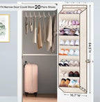 SLEEPING LAMB Over The Door Shoe Organizer for Closet with Large Deep Pockets, Narrow Shoe Rack for Door Hanging Boots Storage, Beige