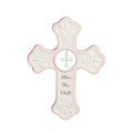 DEMDACO Bless This Child Wall Cross - Blessing Cross for Baby - Faith Nursery Decor - Gift for Newborn - Religious Christian Wall Hanging - Porcelain - Gift Box Packaging - Pink