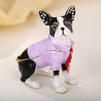 Hand Painted Trinket Box for Home Decor Accents, Enamel Hinged Jewelry Box for Bookshelf Office Table Desk Decoration, Classical Figurine Collectible Keepsake Animal Sculptures (Boston Terrier)