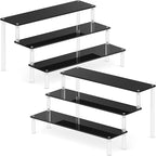 2 Packs Acrylic Display Stand Riser,3 Tier Perfume Organizer Cupcake Stand Acrylic Pop Shelves Holder,Black Desk Display Shelf for Figure,Trinket,Collectibles,Dessert Stands for Party Decor-11.6in