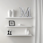 Qunclay 5.7" Silver Crystal Diamond Bling Letters Crushed Diamond Decoration Wooden Glitter Letter with Screw and Hooks Rhinestone Gift for Wedding Y2k Mcbling Bedroom Wall Decor (Letter M)