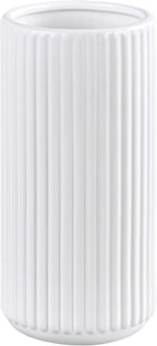 White Ceramic Flower Vase for Pampas Grass, 8 inch Small Decorative Centerpiece Ribbed Vase for Dining Table, Office Desktop, Shelf Bookshelf, Mantel, Entryway, Bathroom, Countertop, Farmhouse, Gift