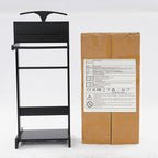 Clothing Valet Stand, Wood Suit Rack with Drawer & Compartment, Freestanding Valet Stand for Women and Man, 17"x12"x44" Suit Stand for Home Hotel Office (Black)