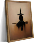 Framed Vintage Witch Wall Art, Minimalist Halloween Witch Canvas Prints, Spooky Gothic Dark Academia Witches Painting, Rustic Aesthetic Halloween Wall Decor for Bedroom Living Room 12x16 inch