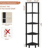 YUFAM 5-Tier Corner Shelf with Sturdy 5-Leg Base, Wooden Corner Bookshelf for Small Spaces, Corner Standing Shelf for Living Room, Bedroom, Office, Black