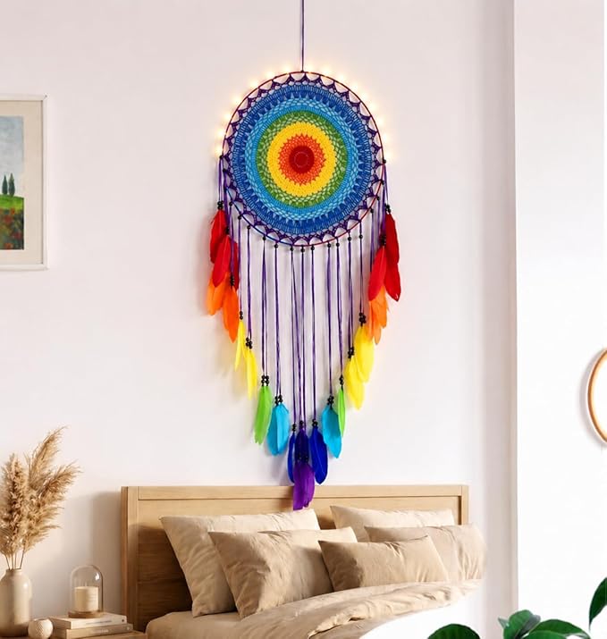 Boho Wall Decor for Bedroom, Large Macrame Dream Catcher, Aesthetic Room Decor for Women Girls, Cozy Hanging Decor for Apartment Nursery