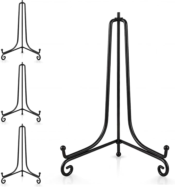 Artliving Plate Stands for Display, 12 Inch Black Iron Easel Plate Display Photo Holder Stand, Displays Picture Frames, Decorative Plates, Tablets and Art (4 pack)