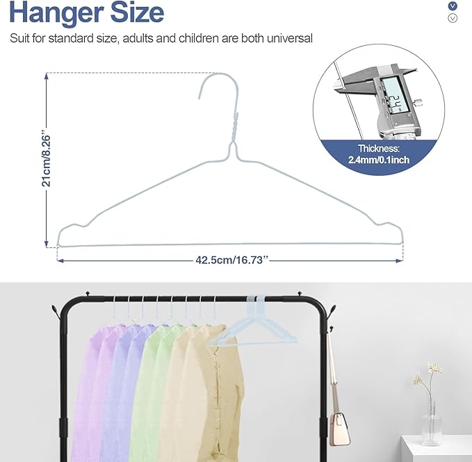 SPECILITE Wire Metal Clothes Hangers Bulk 50 Pack with Groove, 16.7 Inch, 12 Gauge Ultra Thin, Non Slip, for Standard Size Suits, Shirts, Pants, Skirts, White
