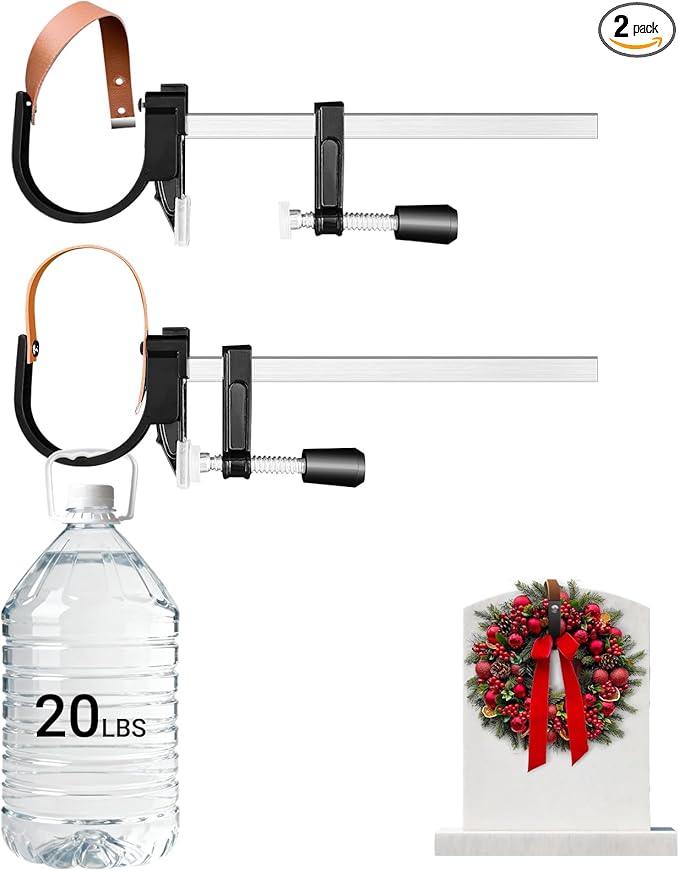 2-Pack Headstone Wreath Hanger,Cemetery Wreath Holder for 3-8 inch Tombstones,Sturdy Steel with Locking Buckle,Easily Holds 20 lbs,Grave Marker Decor for Mother's Day,Memorial Day,Never Blown Away