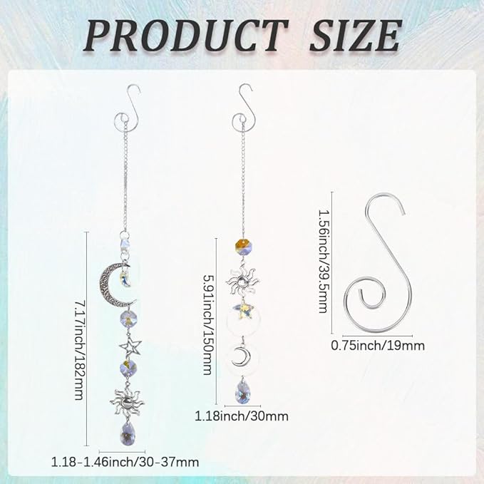 SUNNYCLUE 1 Box DIY 8 Sets Sun Moon Suncatcher Kit Sun Catcher Crystals Vintage Antique Silver Tibetan Style Faceted Ab Colors Rainbow Maker Suncatcher Kit for Birthday Summer Party Favors Gifts Adult