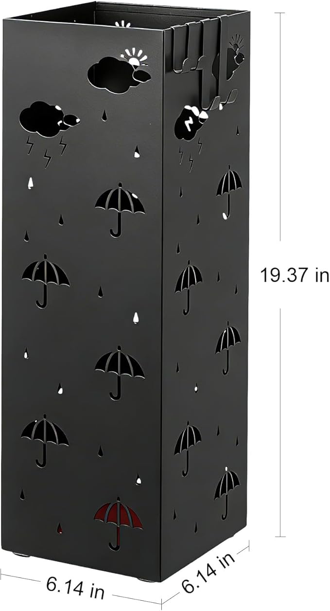 PrecisionAuto Versatile Metal Umbrella Stand for Entryway – Multi-Purpose Storage Rack – Cold-Rolled Steel, Removable Drip Tray & 4 Hooks – Stores Canes, Walking Sticks, Baseball Bats
