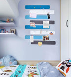 Vuzvuv 8 pcs Bulletin Board Bar Strips with 50 Pushpins & 10 Wooden Clip pins，Self Adhesive Cork Board for Wall，Felt Pin Board for School，Office Decor(Blue White Grey)