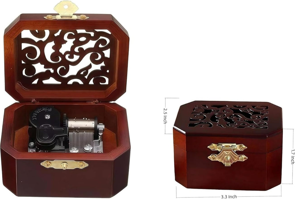 Mini Hollow Antique Carved Music Box Wind Up Wooden Musical Box Toy - Hedwig's Theme Gifts for Birthday, Christmas, Mother’s Day, Anniversary,Halloween or Home Decor