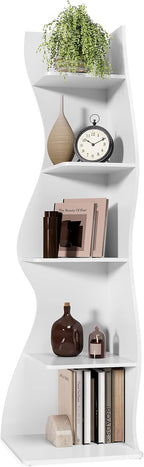 LITTLE TREE Small Corner Shelf, Modern 5-Tier Wall Corner Bookshelf, Stylish Bookcase Storage Rack for Small Space, Living Room, Bedroom