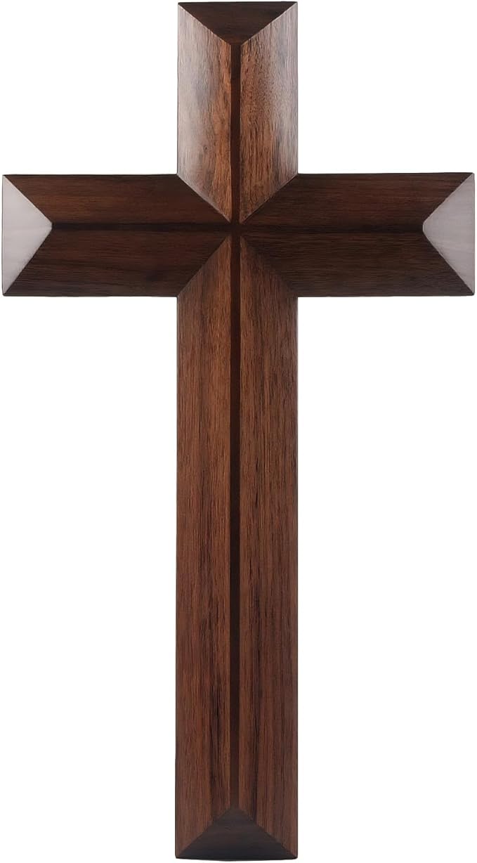 Yookin 13inches Wood Wall Cross Wooden Wall Decor Hanging Cross Decorations for Church Home Office Christian Baptism Religious Gift(Black Walnut)