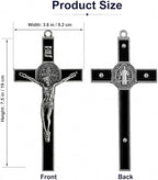TALPGOD St Benedict Crucifix Silver Black 7.2 Inch,Crucifix Wall Cross for Catholic Decor,Jesus Christ Hanging Cross Wall Art Decor,Escapularios Catolicos,Saint Benedict Medal for Home Decoration