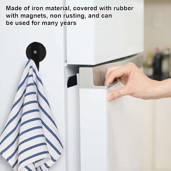 Magnetic Wreath Hanger, Heavy Duty Magnets with Hook for Refrigerator, Christmas Decoration Magnetic Hooks for Metal Front Door, Cruise Hook Hanger for Hanging Cabins Grill Coat Pattern (Black - 4PCS)