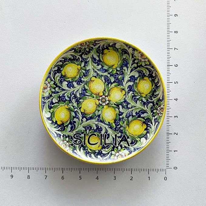 Sicilian Decorative Ceramic Plate with Lemon Design, Hand-Painted, 9 inch Diameter