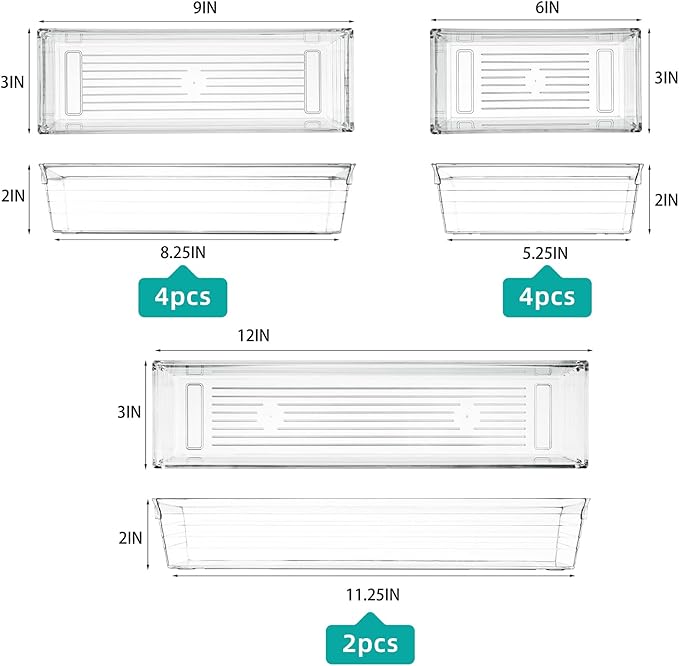 Backerysupply Clear Plastic Drawer Organizer Tray for Vanity Cabinet (Set of 10),Storage Tray for Makeup, Kitchen Utensils, Jewelries, and Gadgets