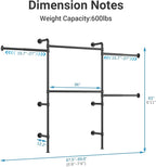 Timate P3 Closet Organizer System with 5 Hanging Rods, Adjustable 5'8"–7'6", Heavy-Duty Modular Garment Rack, Space-Saving Closet Solution for Walk-in Closet, Bedroom & Small Spaces
