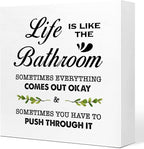 Life is Like The Bathroom Wooden Box Sign Desk Decor, Bathroom Decor and Accessories, Funny Bathrooms Wood Block Sign for Farmhouse Toilet Shelf Decors