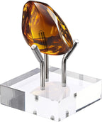 Hipiwe Acrylic Display Stand, Three Metal Peg Display Easel Stand for Fossils Crystal Minerals Rocks and Geodes, Medium,Silver
