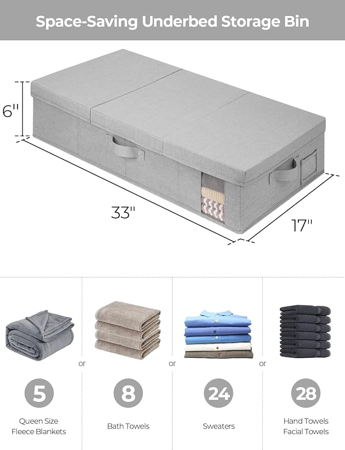 StorageWorks 2-Pack Under Bed Storage Bins with Lids, Underbed Storage Containers with Handles and Label Holder, Closet Organizer for Clothes, Blankets, Sweater