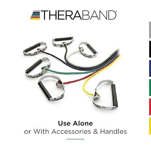 THERABAND Resistance Tubing with Soft Handles, Yellow, Light Level, 48" Latex Stretch Resistance Bands for Exercise, Professional Workout Bands for Upper & Lower Body, Color-Coded Levels