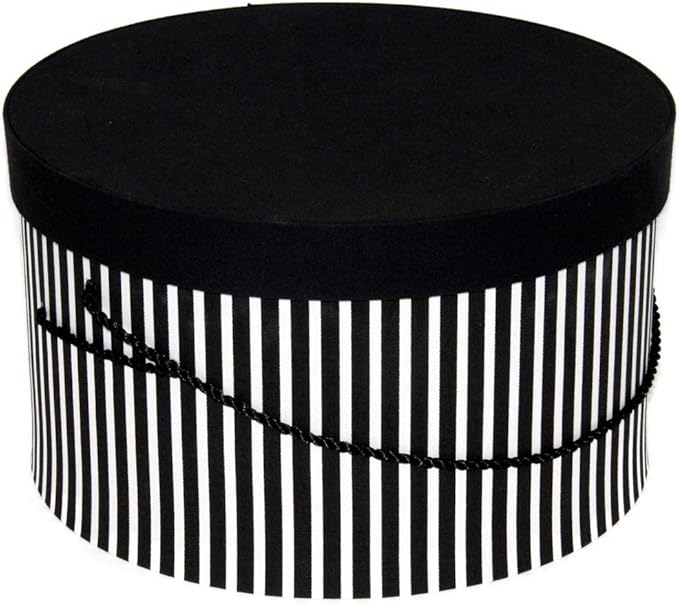 Sarah's Hat Boxes Classic Black/White Stripe Hat Box – 11" x 5.5" (Dia. x Ht.) Handmade in USA – Odorless Non-Toxic Adhesive, Cording Handle – Premium Storage for Hats & Accessories