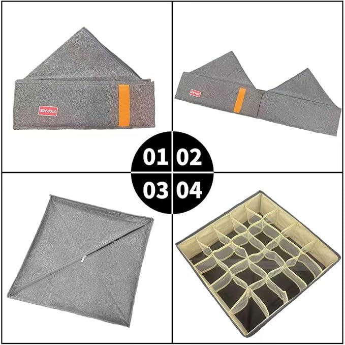 2 Pack Sock Organizer Drawer Divider, 20-Grid Foldable Storage Box with Handles for Underwear, Bras, Clothes, Baby Clothes, Ideal for Drawer, Wardrobe, Closet Organizers and Storage (Grey)