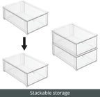 mDesign Plastic Closet Organizer Bin w/Pull Out Drawer - Shallow Stackable Storage for Closet - Organization for Shoes, Clothes, Bags, Totes, and Small Linens - Lumiere Collection - Clear