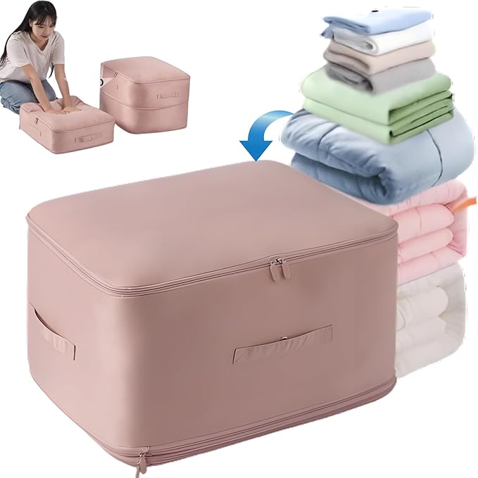 Space Saving Self Compression Organizer, 2025 New Ultra Space Saving Self Compression Organizer, Heavy Duty Moving Bags, Storage Tote for Space Saving (Pink, X-Large)