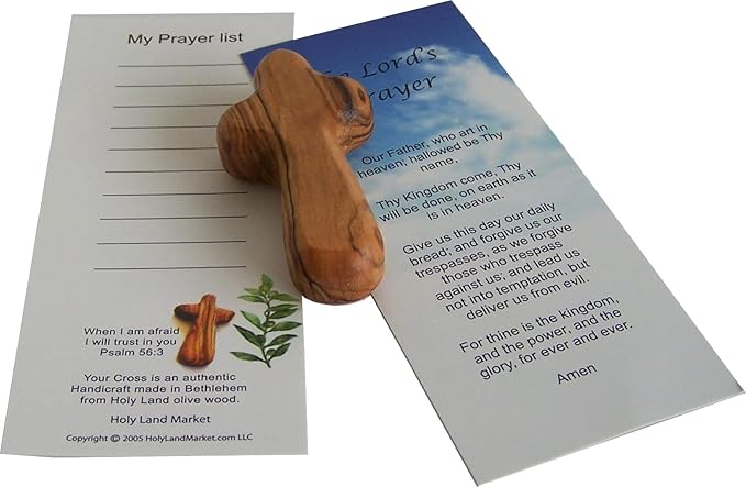 Holy Land Market 100 Olive Wood Pocket Crosses - 2.5 Inch Handmade Jerusalem Crucifix | Christian Gifts with Certificates & Lord Prayer Card | 100 Holy Land Olive Wood Crosses